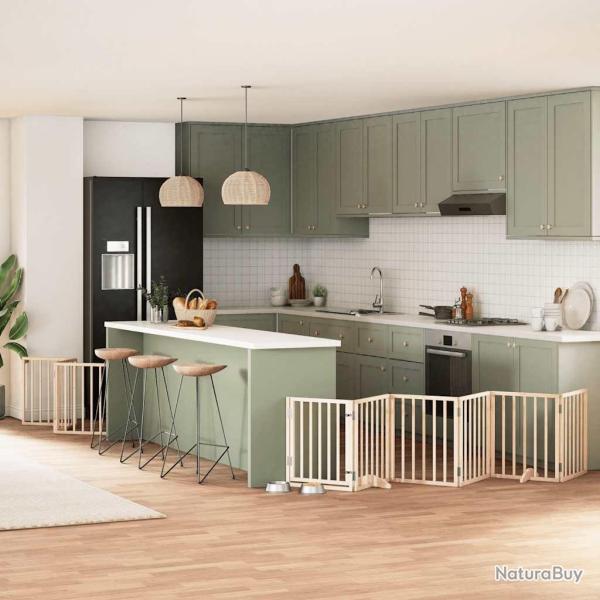 Barri�re pour chiens avec porte pliable 9panneaux bois peuplier