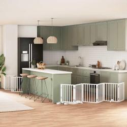 Barri&egrave;re pour chien porte pliable 9panneaux blanc bois peuplier