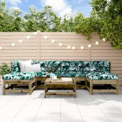 Salon de jardin 7 pcs avec coussins bois de pin impr&eacute;gn&eacute;