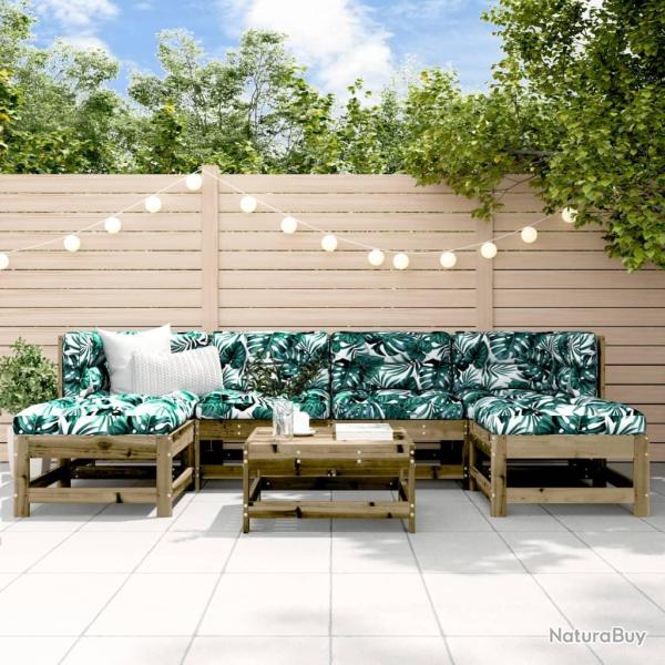 Salon de jardin 7 pcs avec coussins bois de pin impr�gn�