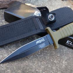 Couteau Elitedge Desert Green Dague Lame Spear Point Acier 420C Black Manche FRN Green Housse Nylon