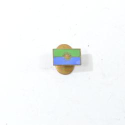 Ancien insigne boutonni&egrave;re &agrave; identifier. Drapeau bleu et vert avec soleil MOUGEON PARIS 4 parc Royal