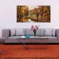 Peinture impressionniste sur toile acrylique /  Sc&egrave;ne de chasse  / (120 x 60) cm