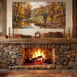 Peinture impressionniste sur toile acrylique /  Sc&egrave;ne de chasse  / (120 x 60) cm