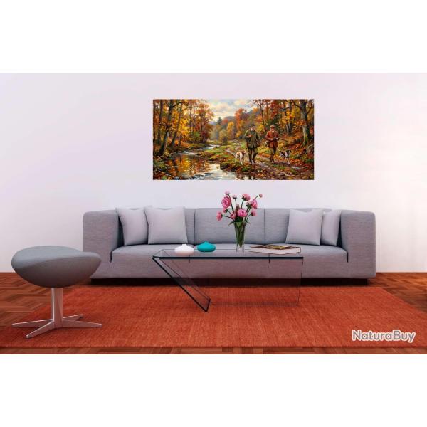 Peinture impressionniste sur toile acrylique /  Sc�ne de chasse  / (120 x 60) cm