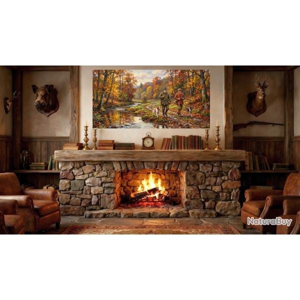 Peinture impressionniste sur toile acrylique /  Sc�ne de chasse  / (120 x 60) cm
