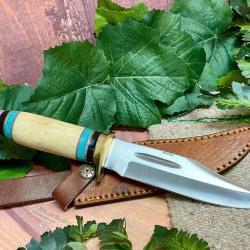 Couteau de Chasse Rando Rite Edge Silver Day Lame Acier Inox Manche Os/Turquoise Etui Cuir