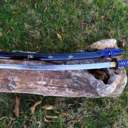 NOUVEAU KATANA MARU BLEU  V&Eacute;RITABLE SABRE FORG&Eacute; A LA MAIN EN ACIER 1095 LAME  AIGUIS&Eacute;E