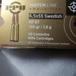 100 &eacute;tuis 6,5x55 PPU tir&eacute;es 1 fois