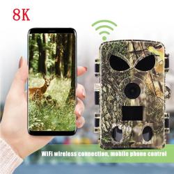Mini Cam&eacute;ra de Chasse WiFi 60MP 8K PIR Vision Nocturne 20m IP65 Pi&egrave;ge Photo Faune Surveillance 128Go