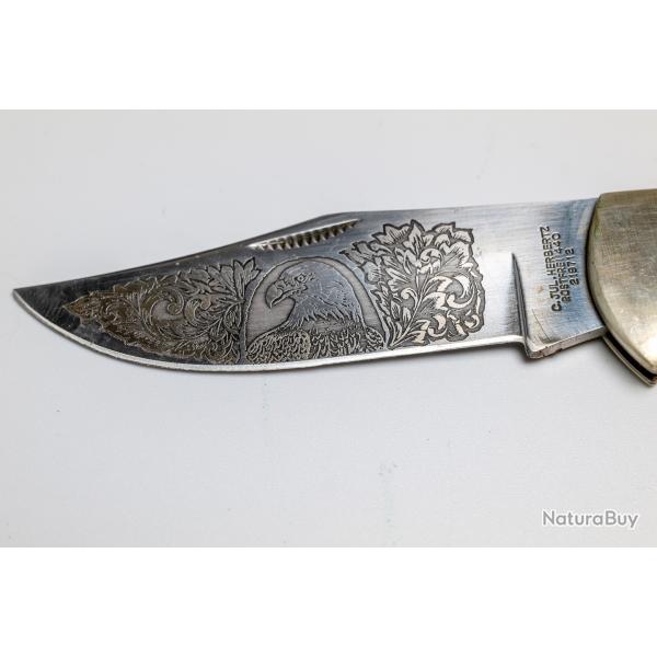Couteau pliant Herbertz lame grav�e t�te d'aigle avec �tui