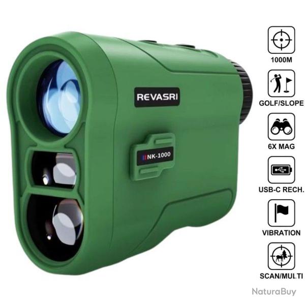 T�l�m�tre Laser 1000 m Chasse Tir Loisir Mesure Vitesse Pente Balayage Rechargeable USB-C Revasri