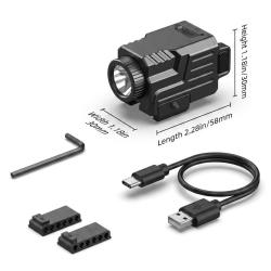 Lampe Arme Poing Puissante Rail 21 mm Batterie Int&eacute;gr&eacute;e Mode Stroboscope Noir