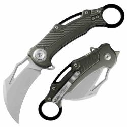 Couteau Karambit Dreamtech Gray Lame Acier 14C28N Manche Alu Gris Button Lock DTK4221AG
