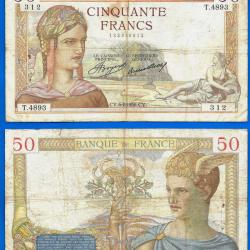 France 50 Francs 1936 6 Aout Serie T Ceres