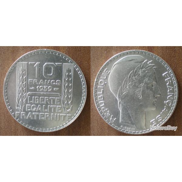 France 10 Francs 1939 Turin Argent Piece Franc