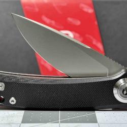 Couteau Lame Drop Point Acier D2 Satin Manche G10 Noir Button Lock IKBS DTK4389GB