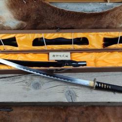 NOUVEAU KATANA  MARU GRAVURER DES 7 VERTUS DU BUSHIDO FORG&Eacute; A LA MAIN EN ACIER 1095 LAME  AIGUIS&Eacute;E 9