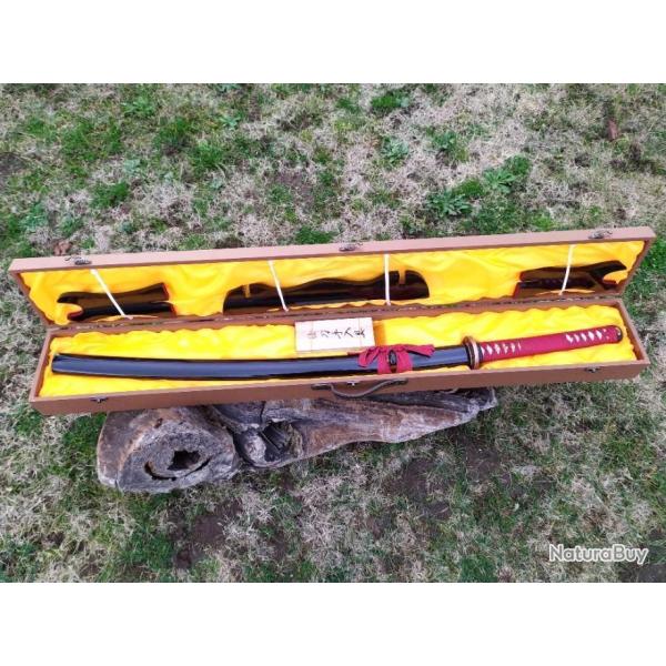 Livraison pour No�l Katana forg� acier 1095 lame aiguis�e gravure ''parl� peu, mais agir''