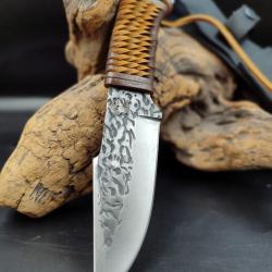 Poignard mono-bloque Lame Brute de forge manche cuir Etui