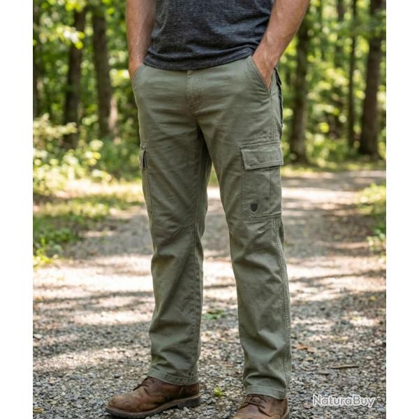Pantalon Cargo en Toile Canvas 100% Coton Vert Tilleul 40