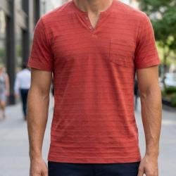 Tee shirt col ouvert CHALLENGER A2108A Le style textur&eacute; en pur coton slub respirant