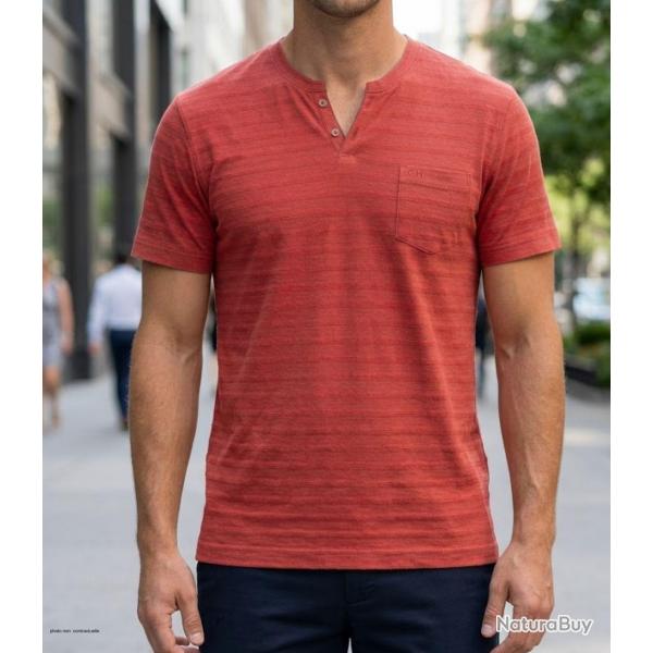 Tee shirt col ouvert CHALLENGER A2108A Le style textur� en pur coton slub respirant