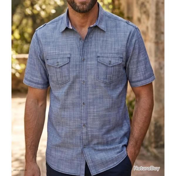 Chemise manches courtes CHALLENGER B3132A en coton textur� : le style baroudeur chic au confort abso