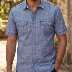 Chemise manches courtes CHALLENGER B3132A en coton textur&eacute; : le style baroudeur chic au confort abso