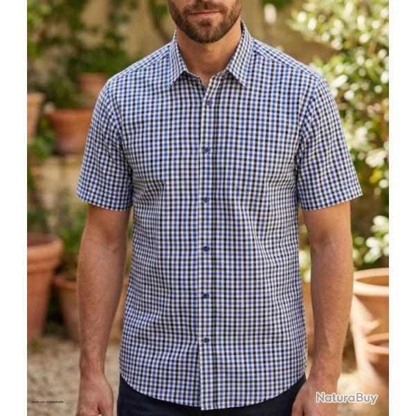 Chemise manches courtes CHALLENGER B3140A � carreaux : le confort d'un repassage facile au quotidien