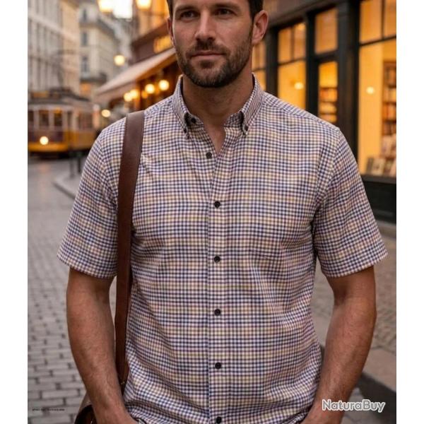 CHALLENGER CH4027 Chemise manches courtes : l'�l�gance du pur coton � carreaux respirant 47/48