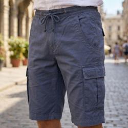 Bermuda homme CHALLENGER ILOT1 gris le short cargo &agrave; taille &eacute;lastiqu&eacute;e au confort absolu