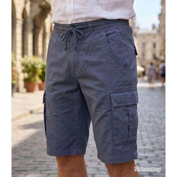 Bermuda homme CHALLENGER ILOT1 gris le short cargo � taille �lastiqu�e au confort absolu