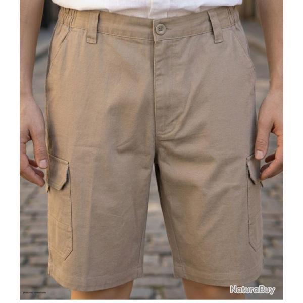 Bermuda homme CHALLENGER INCA1 beige le short cargo en coton twill � taille �lastiqu�e