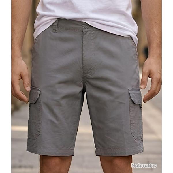 Bermuda homme CHALLENGER INCA2 gris : le short cargo � taille �lastiqu�e au confort optimal 42