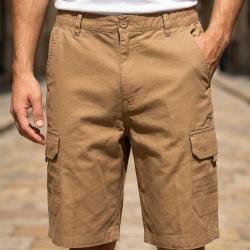CHALLENGER INCA3 : Bermuda en coton camel pour homme avec taille &eacute;lastiqu&eacute;e tout confort 40