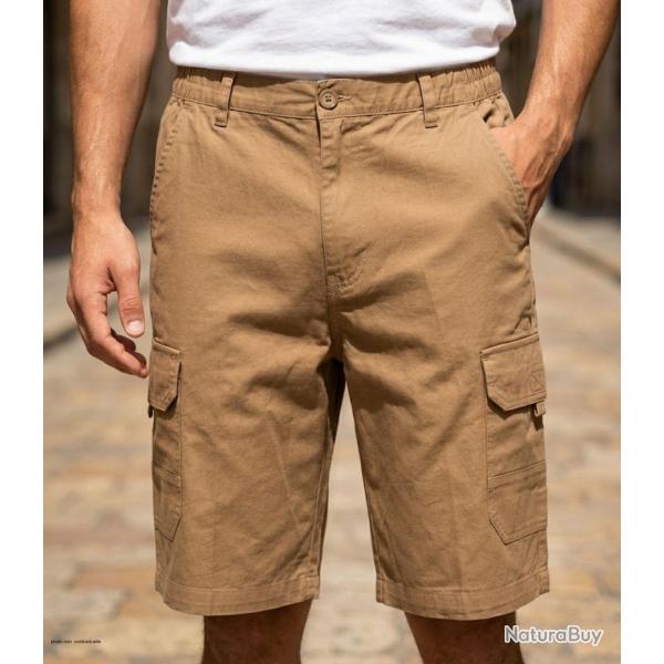 CHALLENGER INCA3 : Bermuda en coton camel pour homme avec taille �lastiqu�e tout confort 44