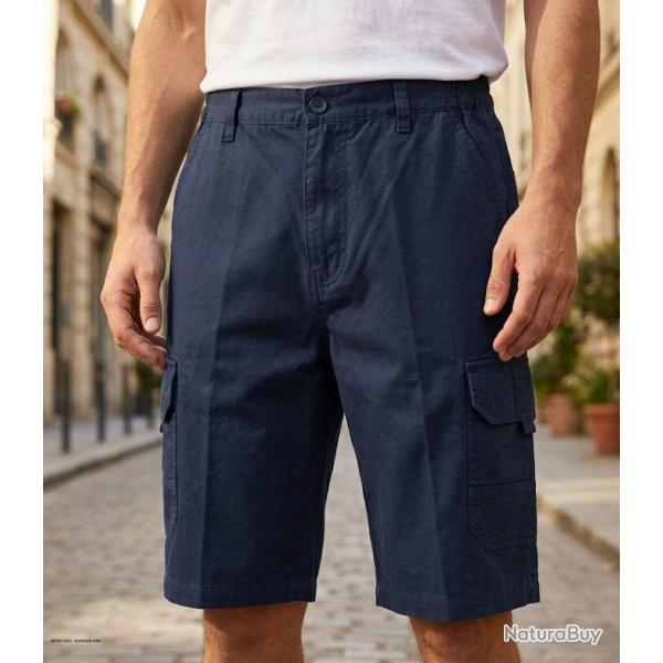 CHALLENGER INCA5 : Bermuda homme bleu marine en coton � taille �lastiqu�e ultra-confortable 42