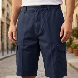 CHALLENGER INCA5 : Bermuda homme bleu marine en coton &agrave; taille &eacute;lastiqu&eacute;e ultra-confortable 48