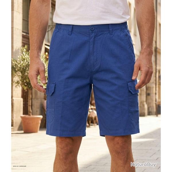 CHALLENGER INCA : Bermuda homme bleu indigo en coton � taille �lastiqu�e style d�contract� 48