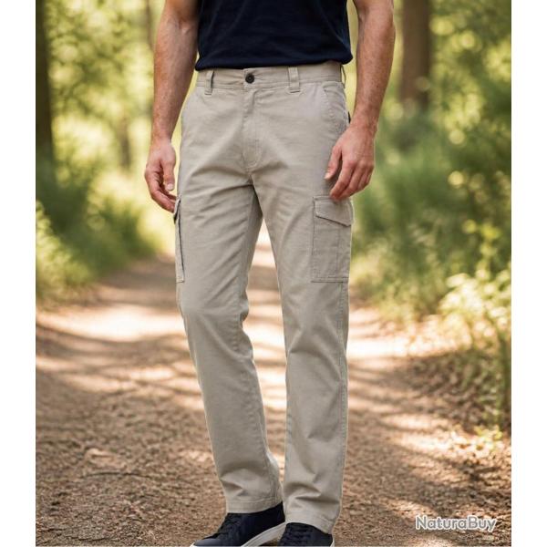 CHALLENGER PANT2001A -- Pantalon multipoche beige : le confort stretch en twill 40