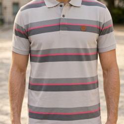 Polo WINCHESTER RECORD1 en coton : le confort moderne &agrave; l'&eacute;l&eacute;gance gris et rose L