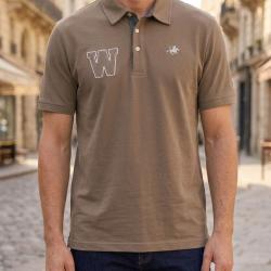 Polo WINCHESTER RIDER3 en coton l &eacute;l&eacute;gance naturelle des d&eacute;tails chambray au ton beige chic