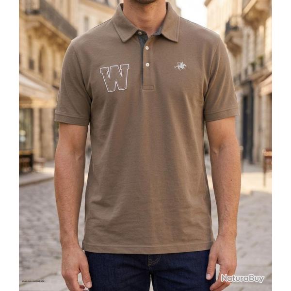 Polo WINCHESTER RIDER3 en coton l �l�gance naturelle des d�tails chambray au ton beige chic