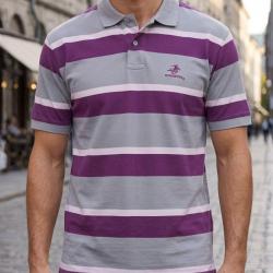 Polo homme WINCHESTER ROBIN1G en coton piqu&eacute; gris le charme intemporel des rayures