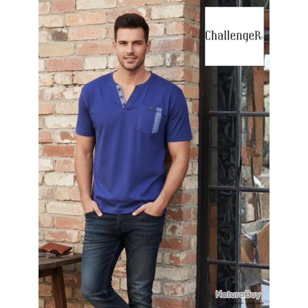 Tee shirt Col Boutonn� Sierra2 Challenger avec Finitions Chambray