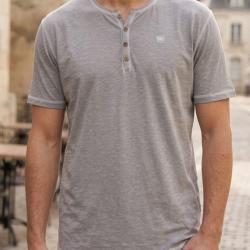 CHALLENGER SPINOSA4 Tee shirt col boutons gris le charme de la maille flamm&eacute;e