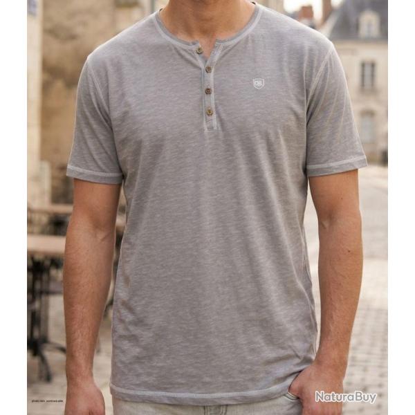 CHALLENGER SPINOSA4 Tee shirt col boutons gris le charme de la maille flamm�e