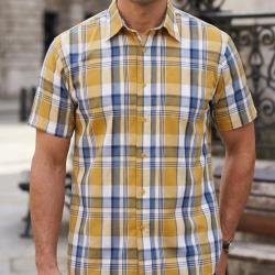 Chemise manches courtes Fils Teints : le charme du jaune et gris alli&eacute; &agrave; un repassage facile 41/42