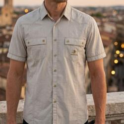 Chemise manches courtes WINCHESTER TABLOE -- &Eacute;l&eacute;gance naturelle 100% Coton Beige XL